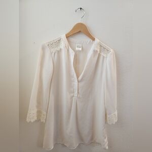 Blair Women's Half Button Lace 3/4 Sleeve‎ Blouse Shirt Ivory Small